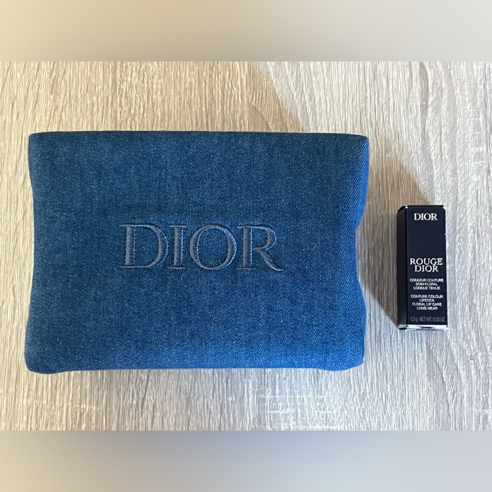 Dior Denim Pouch with Mini Dior Lipstick